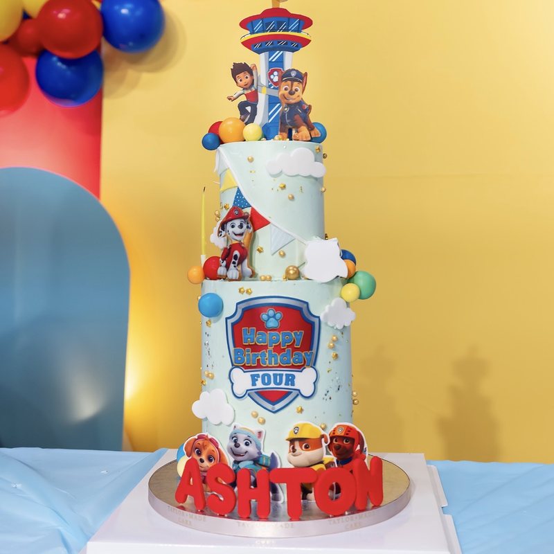 Two-tier Paw Patrol birthday cake